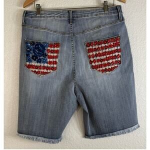NWT DRIFTWOOD Sandy Americana Floral Embroidered Denim Bermuda Boho Shirt Sz 30
